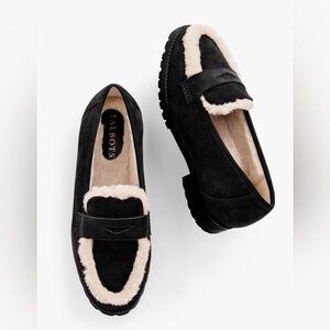 NWOB TALBOTS Cassidy Sherpa suede loafers Black Suede Loafers 9.5